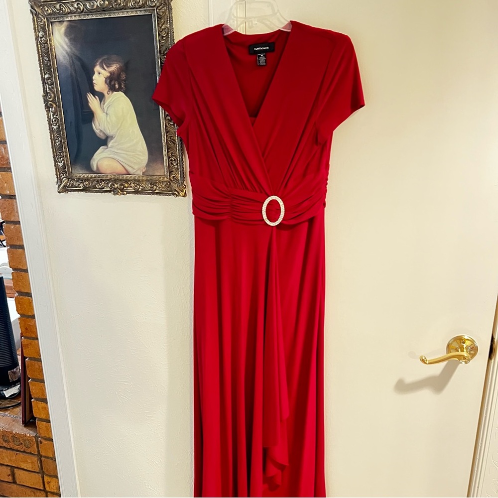 R&M Richards Red Maxi Dress with Elegant Ring Detail